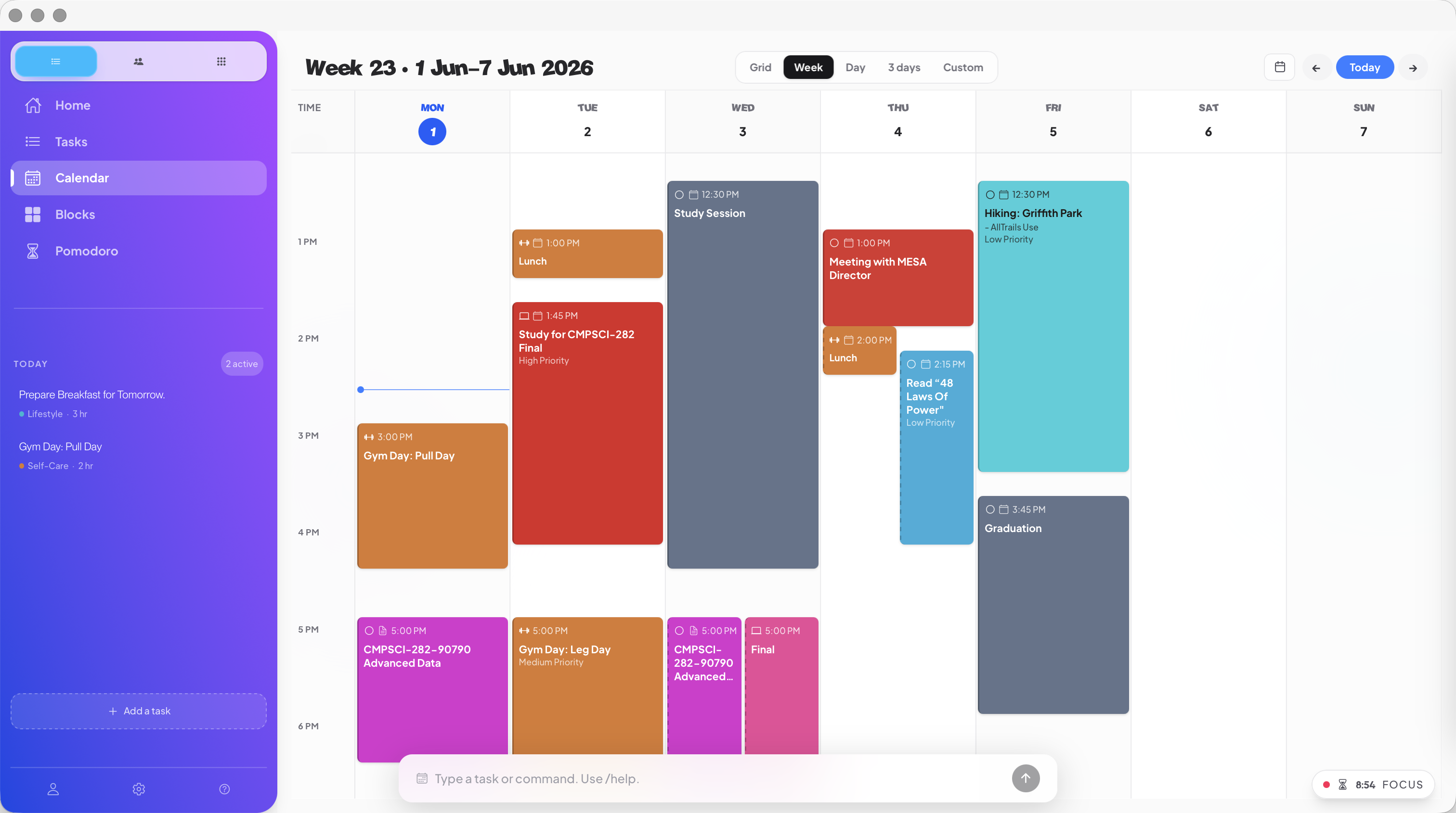RiseByDay calendar showing your day at a glance